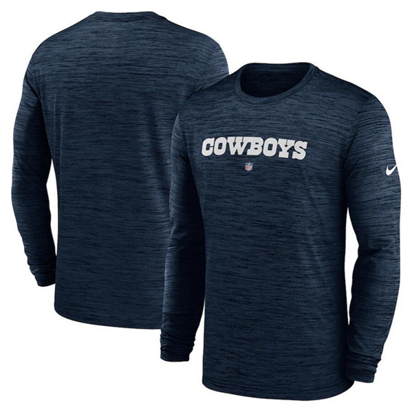Men's Dallas Cowboys Navy Sideline Team Velocity Performance Long Sleeve T-Shirt